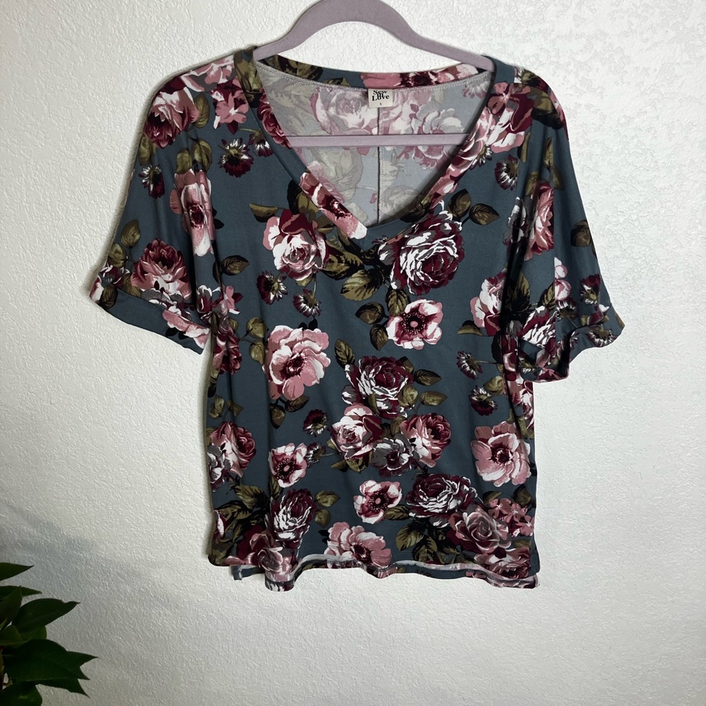 Sew In Love Floral V-Neck Top - Pink and Green